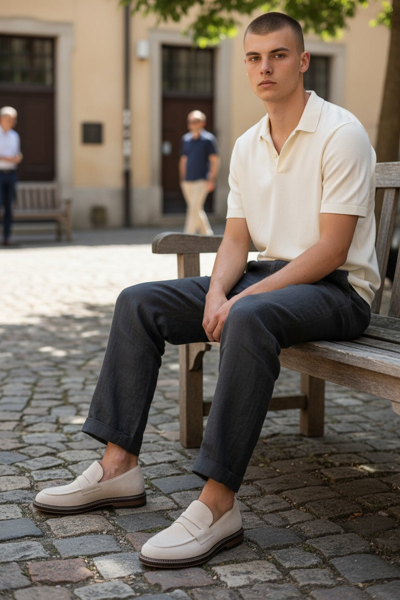 ELEVENTY MEN'S SUEDE PENNY LOAFER - SAND