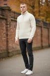 BUTTON DOWN RAINWOOL 1/4 ZIP SWEATER - IVORY
