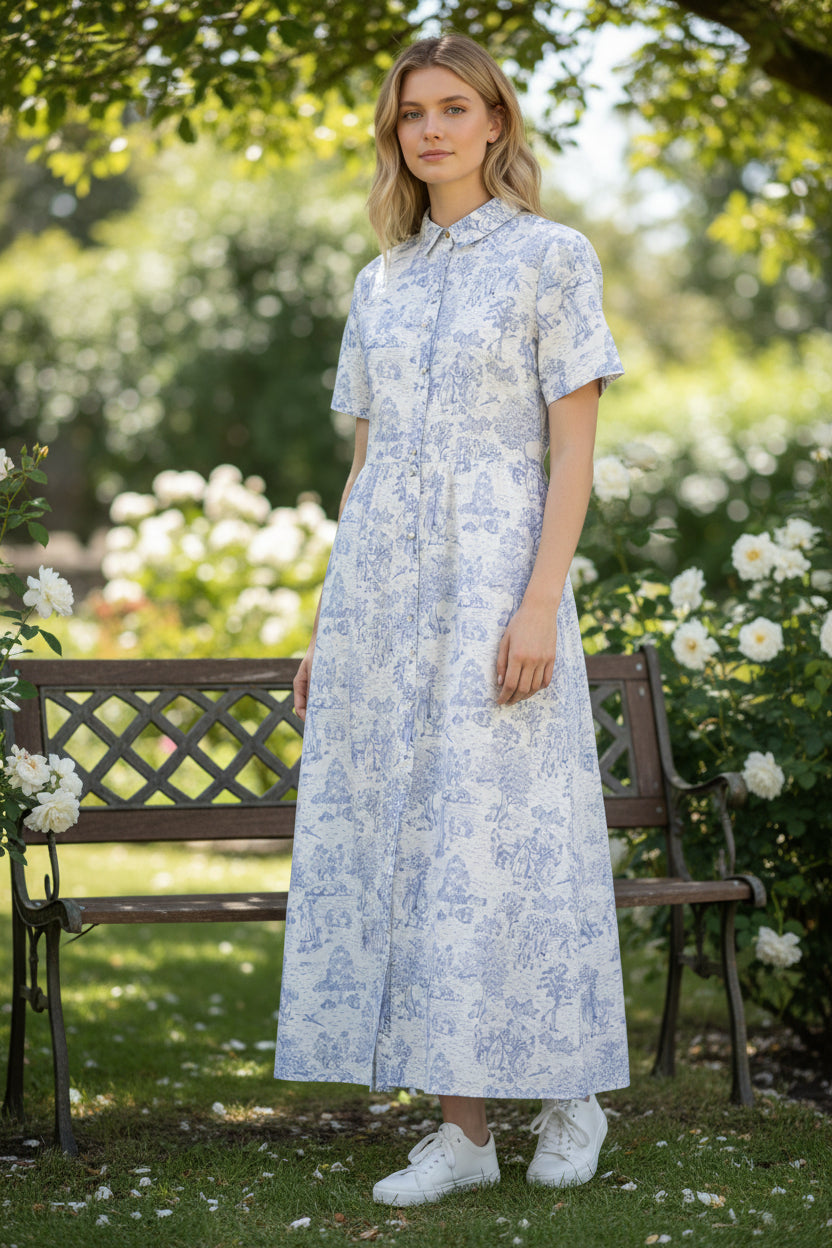 BARBOUR WISTERIA MIDI DRESS - INK BLUE PRINT