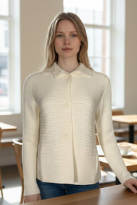 HUBERT GASSER HORIZONTAL RIB CARDIGAN - WINTER WHITE