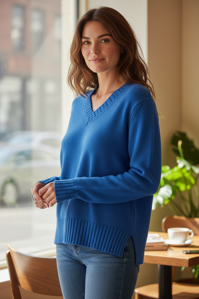 PUROTATTO CASHMERE V-NECK SWEATER - BLUETTE