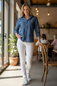 CASMICETTASNOB CHAMBRAY EMBROIDERED SHIRT - BLUE FLORAL