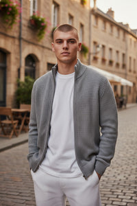 FLY3 REVERSIBLE FULL ZIP SWEATER - GREY