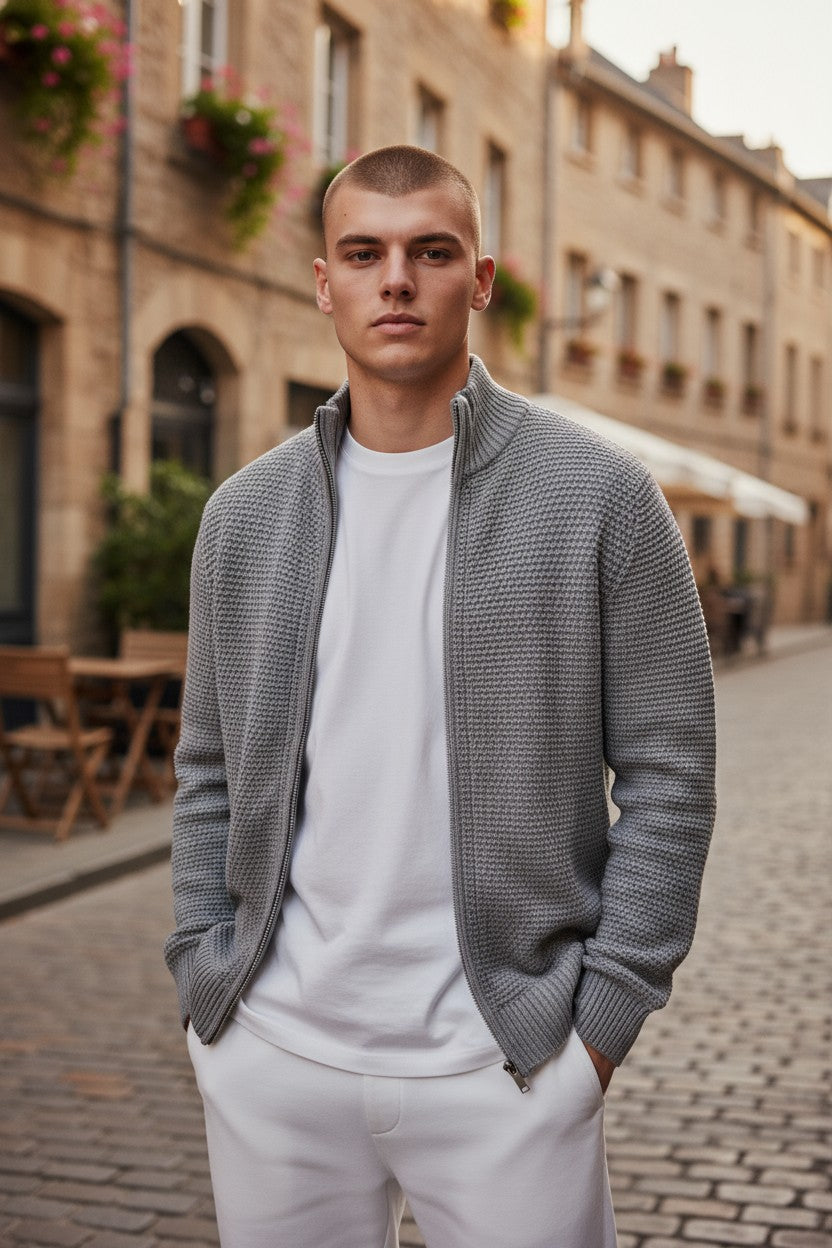 FLY3 REVERSIBLE FULL ZIP SWEATER - GREY