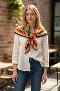 FRANCO FERRARI DOUBLE-SIDED SILK SQUARE SCARF - PINK TROPICAL BIRD