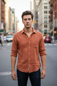 HARTFORD MEN'S CASUAL LINEN SHIRT - FADED COPPER
