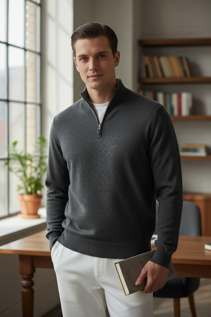 ALAN PAINE CAIRNS 1/4 ZIP SWEATER - CHARCOAL