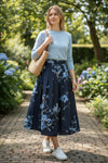 ROSSO 35 FLORAL TAFFETA SKIRT - NAVY