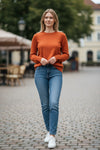 AROVESCIO ROUND NECK RIB SWEATER - PAPRIKA
