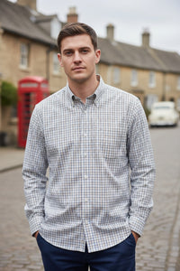ALAN PAINE CLASSIC FIT SHIRT - BLUE/TAN/GREEN CHECK