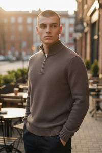 FLY3 REVERSIBLE 1/4 ZIP SWEATER - BROWN