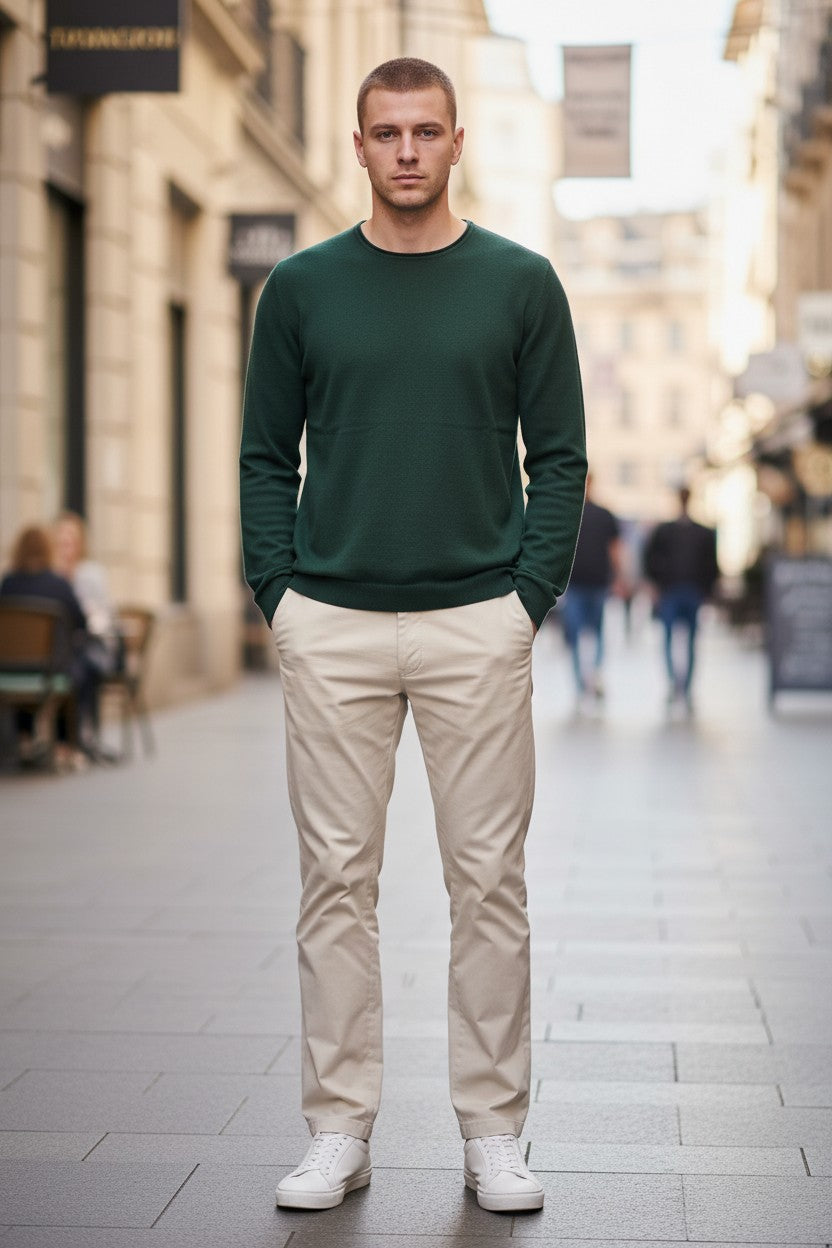 HARTFORD MEN'S KNITTED PULLOVER SWEATER - FOREST GREEN