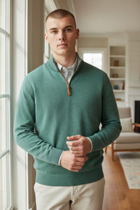 PETER MILLAR ARTISAN CRAFTED CASHMERE FLEX QUARTER ZIP - SHERWOOD