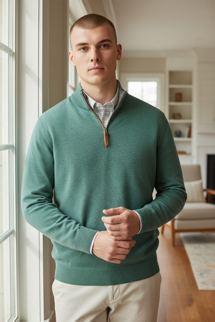 PETER MILLAR ARTISAN CRAFTED CASHMERE FLEX QUARTER ZIP - SHERWOOD