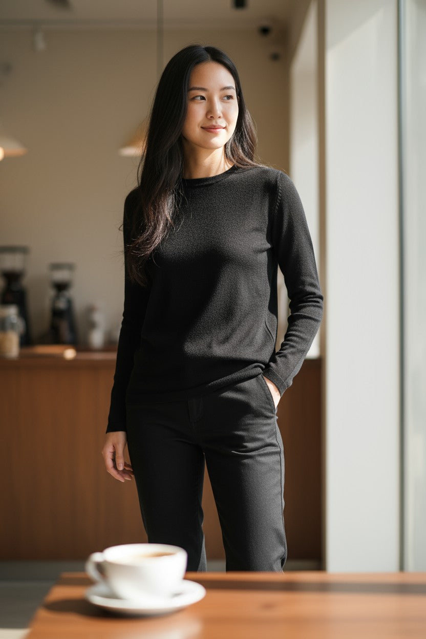 KINROSS LONG SLEEVE CREW SWEATER - BLACK