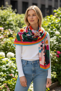 FRANCO FERRARI DOUBLE-SIDED SILK SQUARE SCARF - WHITE MYSTIC DEER