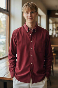 HARTFORD MEN'S CASUAL CORDUROY SHIRT - HARVARD RED