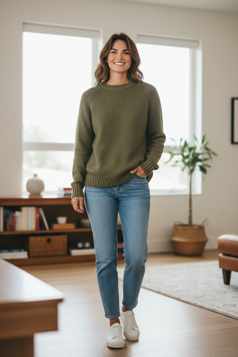 PUROTATTO CASHMERE CREW SWEATER - FOGLIA