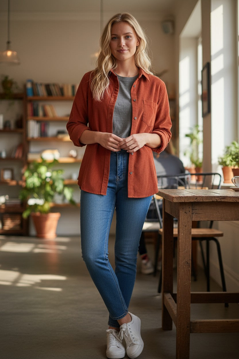 CAMICETTASNOB SOLID BABY CORDUROY BLOUSE - PAPRIKA