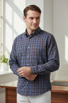 GMF 965 MEN'S SPORT SHIRT - MID BLUE/BROWN OUTLINED CHECK