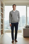 BUTTON DOWN V-NECK MERINO WOOL MEN’S SWEATER - ANTHRACITE GRAY