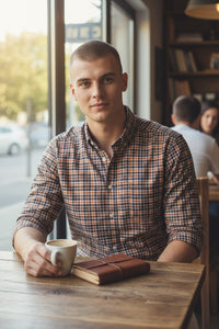 SCOTT BARBER PREP TWILL CHECK MEN’S SHIRT - NAVY