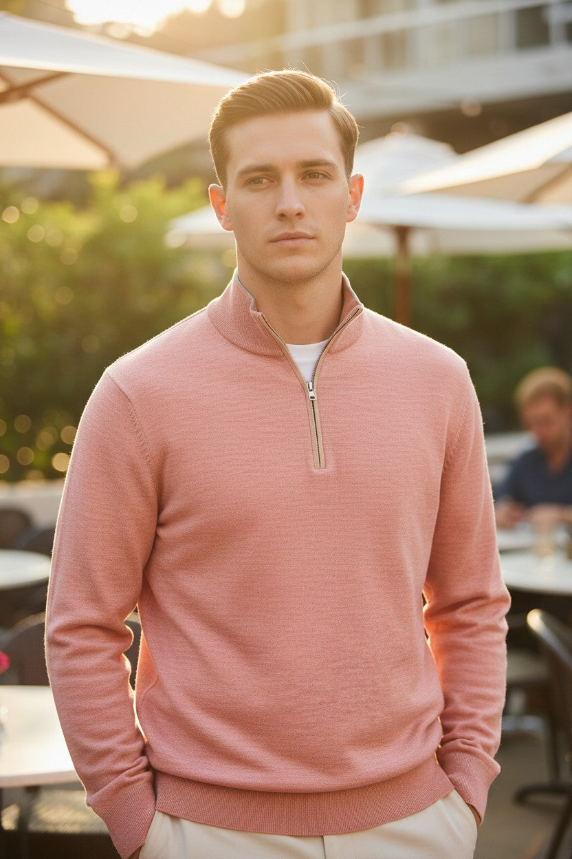 PETER MILLAR EXCURSIONIST FLEX QUARTER-ZIP SWEATER - FADED SCARLET