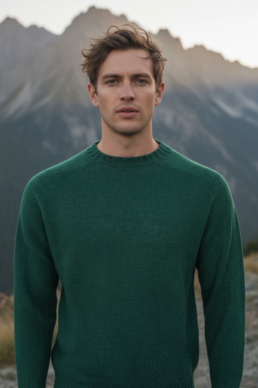 HARLEY OF SCOTLAND TIPPED SHETLAND WOOL SWEATER - TARTAN/NAVY