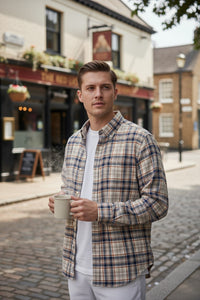 ALAN PAINE CLASSIC FIT SHIRT - NAVY/ORANGE PLAID FLANNEL