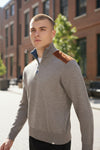 PAUL & SHARK COOL TOUCH WOOL 1/4 ZIP MEN'S SWEATER WITH CORD TRIM - BEIGE WITH BROWN