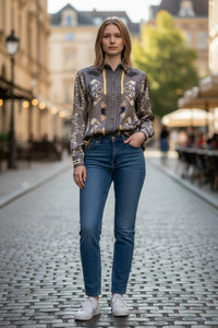 FRANCO FERRARI LEOPARD BLOUSE - GREY