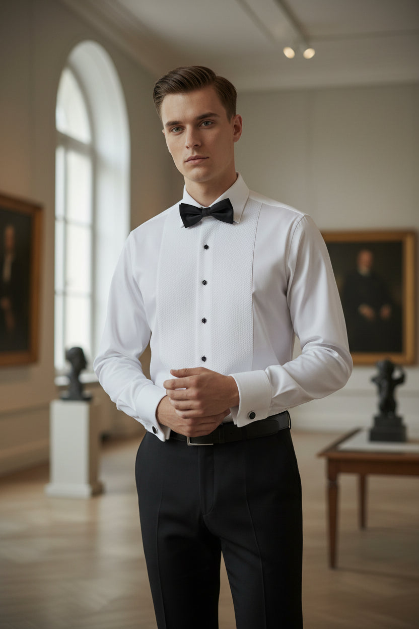 EMANUEL BERG FORMAL SHIRT WITH PIQUE BIB - WHITE