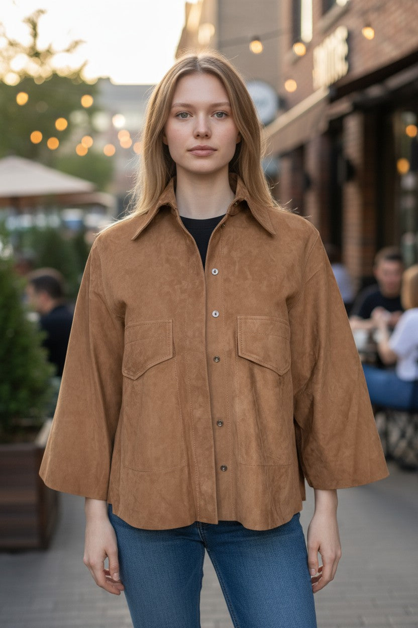 GRENN PILOT WOMEN'S SUEDE JACKET - TAN