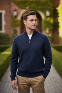 ALAN PAINE SELHURST QUARTER ZIP SWEATER - DARK NAVY