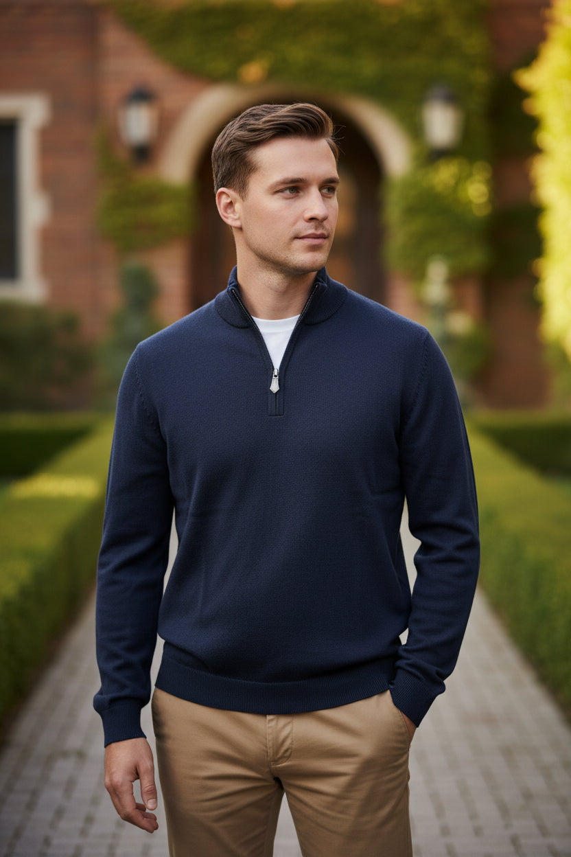 ALAN PAINE SELHURST QUARTER ZIP SWEATER - DARK NAVY