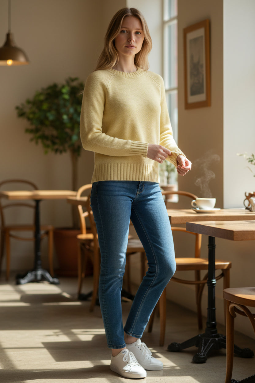 PUROTATTO CASHMERE CREW SWEATER - PASTEL YELLOW