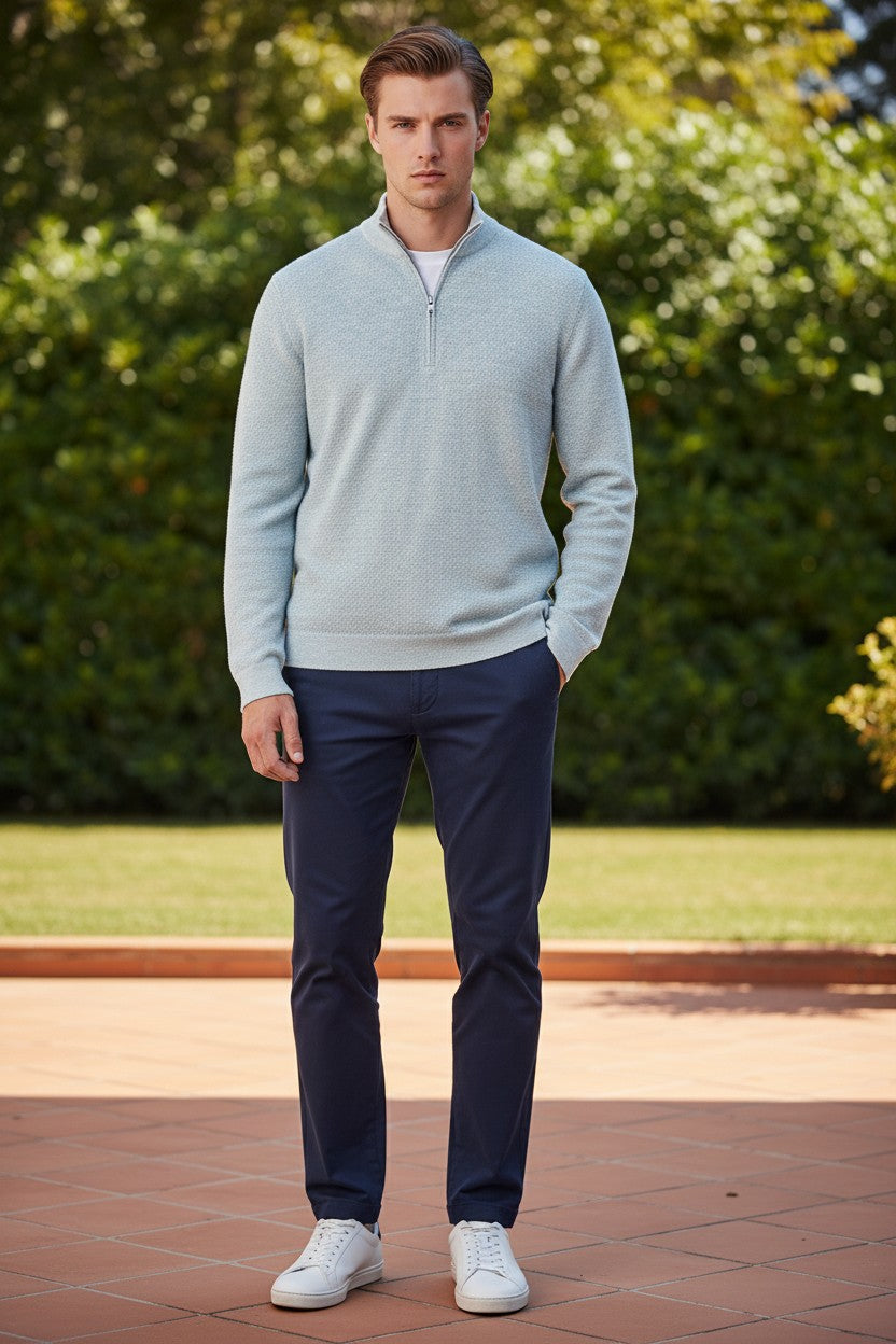PETER MILLAR BARLOW BIRDSEYE QUARTER-ZIP SWEATER - WILLOW