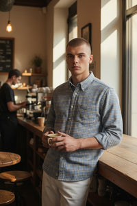 PAUL & SHARK MEN'S SHIRT - LIGHT BLUE/GREY/SAGE CHECK