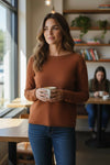 AROVESCIO ROUND NECK SWEATER - COGNAC