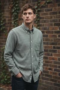 HARTFORD MEN'S CASUAL GINGHAM SHIRT - GREEN & IVORY