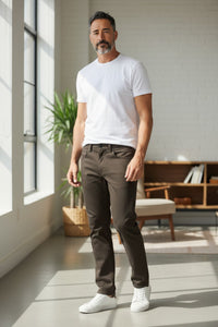 MAC MEN'S ARNE NAILHEAD 5 POCKET PANT - MAHOGANY BROWN