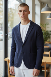 FLY3 CASHMERE & WOOL DOUBLE-FACED BLAZER - NAVY/GREY