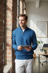 ALAN PAINE HANBURY CASHMERE 1/4 ZIP SWEATER - BOTTLE BLUE