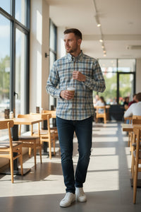 ALAN PAINE CLASSIC FIT SHIRT - LIGHT BLUE/NAVY/TURQUOISE OPEN CHECK