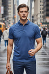 BUTTON DOWN MEN'S TECH POLO - HEATHER LAPIS