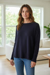 HUBERT GASSER MERINO ROUND NECK SWEATER - NAVY