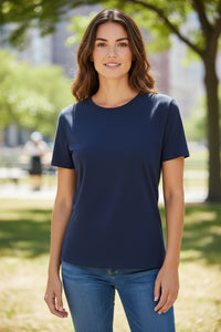 BLUE 1899 WOMEN'S PIMA COTTON T-SHIRT CREWNECK SHORTSLEEVE - NAVY