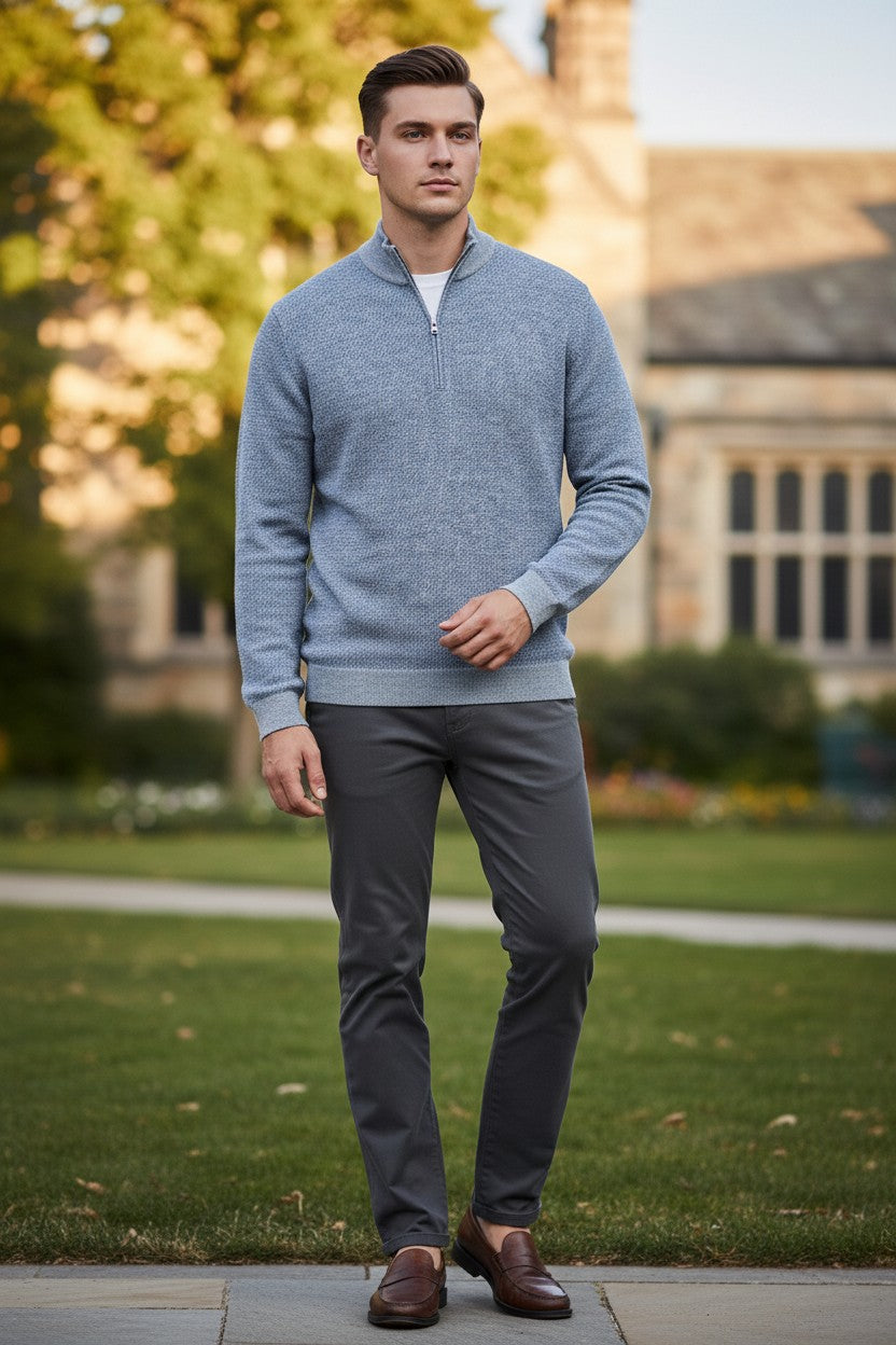 PETER MILLAR BARLOW BIRDSEYE QUARTER-ZIP SWEATER - STORM