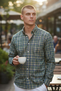 SCOTT BARBER PREP TWILL CHECK MEN’S SHIRT - HUNTER