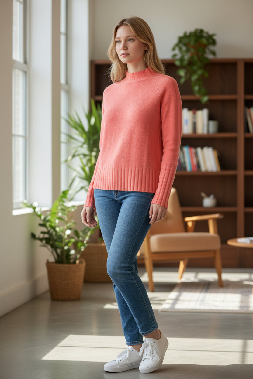 KINROSS RIB TRIM FUNNEL - CORAL